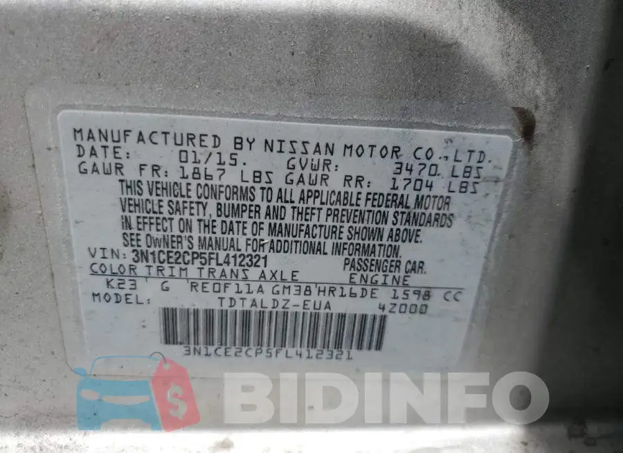 3N1CE2CP5FL412321 Photo# 12