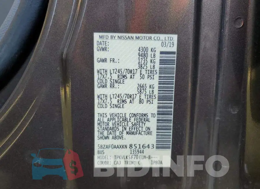 5BZAF0AAXKN851643 Photo# 13