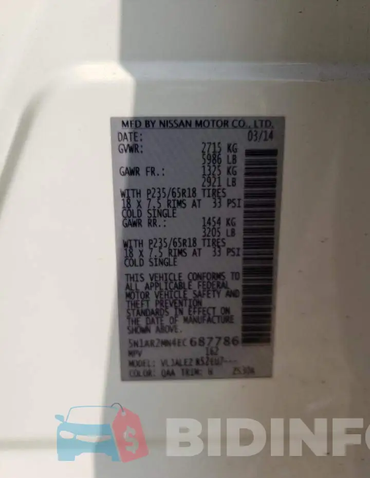5N1AR2MN4EC687786 Photo# 13