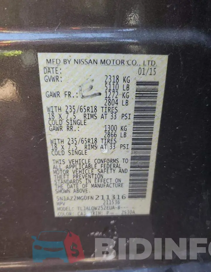 5N1AZ2MG0FN211316 Photo# 13