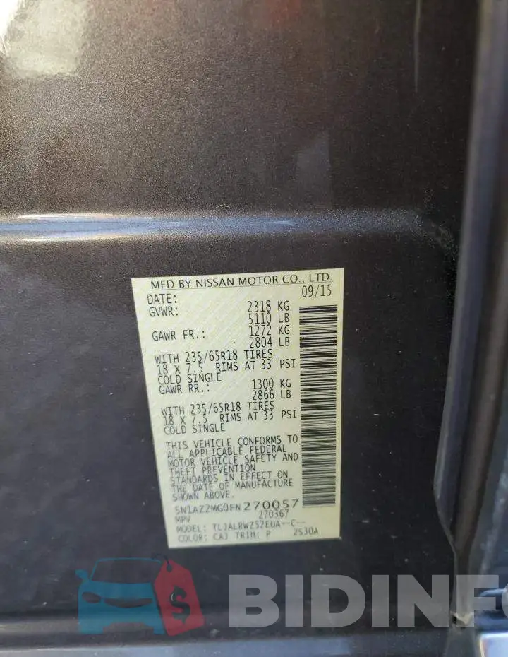 5N1AZ2MG0FN270057 Photo# 13