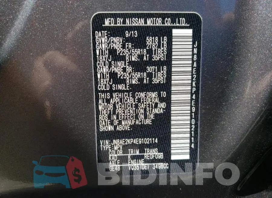 JN8AE2KP4E9102114 Photo# 13