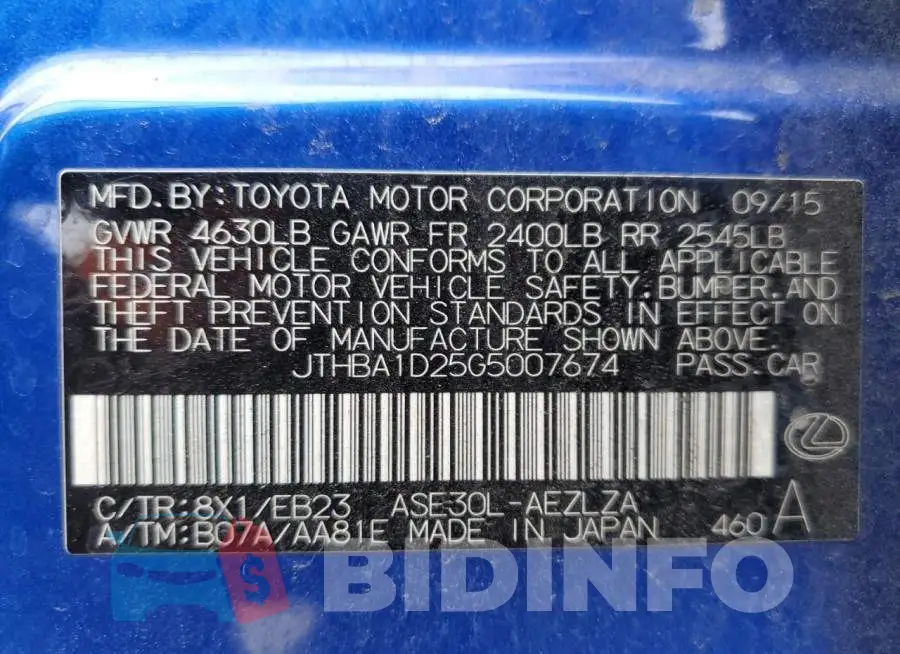 JTHBA1D25G5007674 Photo# 13