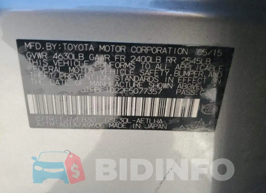 JTHBF1D22F5077357 Photo# 12