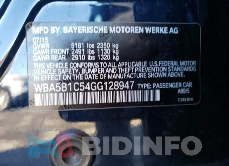 WBA5B1C54GG128947 Photo# 12