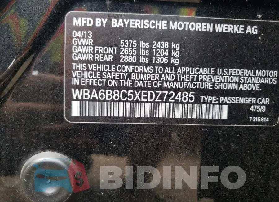 WBA6B8C5XEDZ72485 Photo# 10