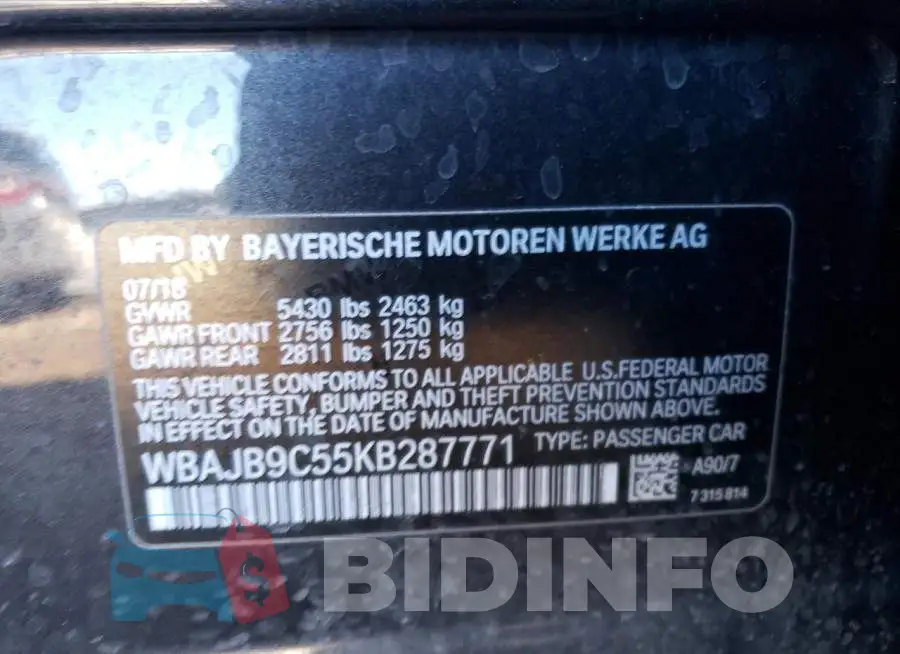 WBAJB9C55KB287771 Photo# 13