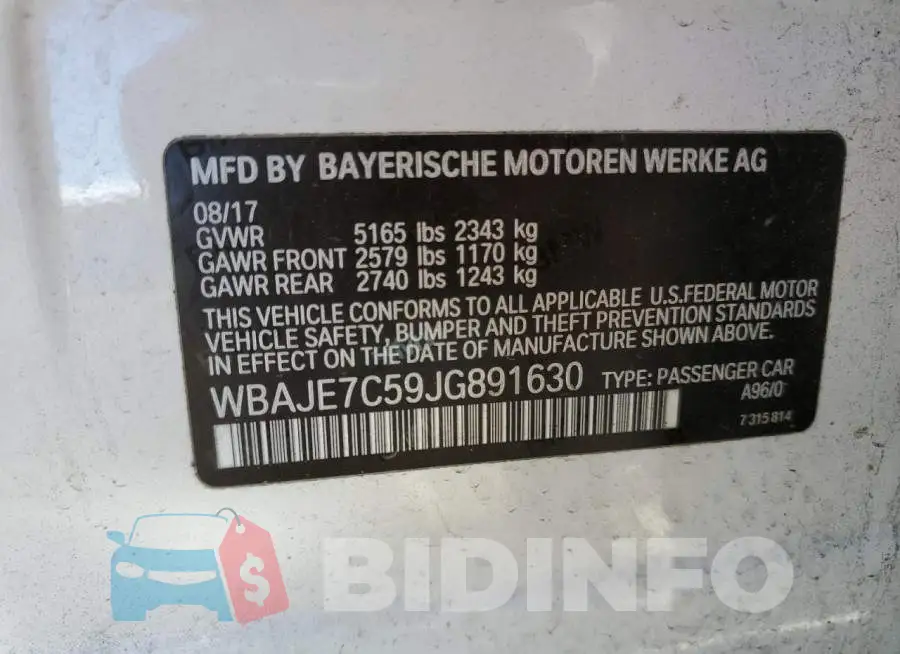 WBAJE7C59JG891630 Photo# 12