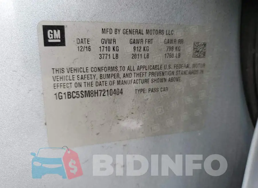 1G1BC5SM8H7210404 Photo# 10