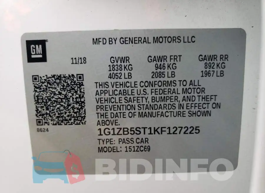 1G1ZB5ST1KF127225 Photo# 13