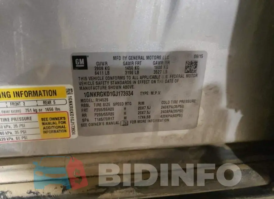 1GNKRGKD1GJ173934 Photo# 12