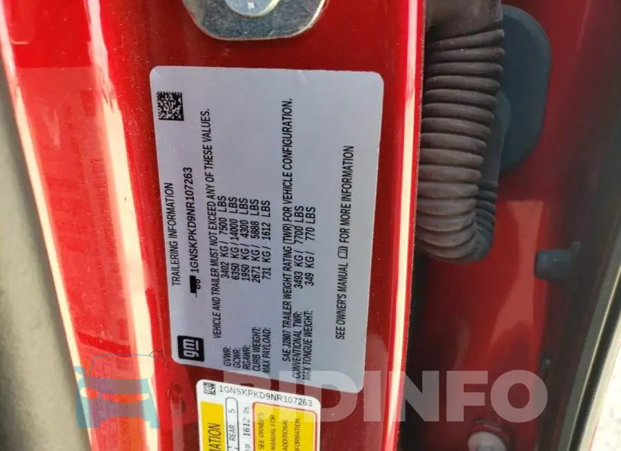 1GNSKPKD9NR107263 Photo# 13