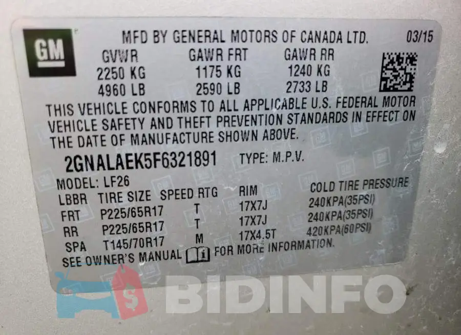 2GNALAEK5F6321891 Photo# 13