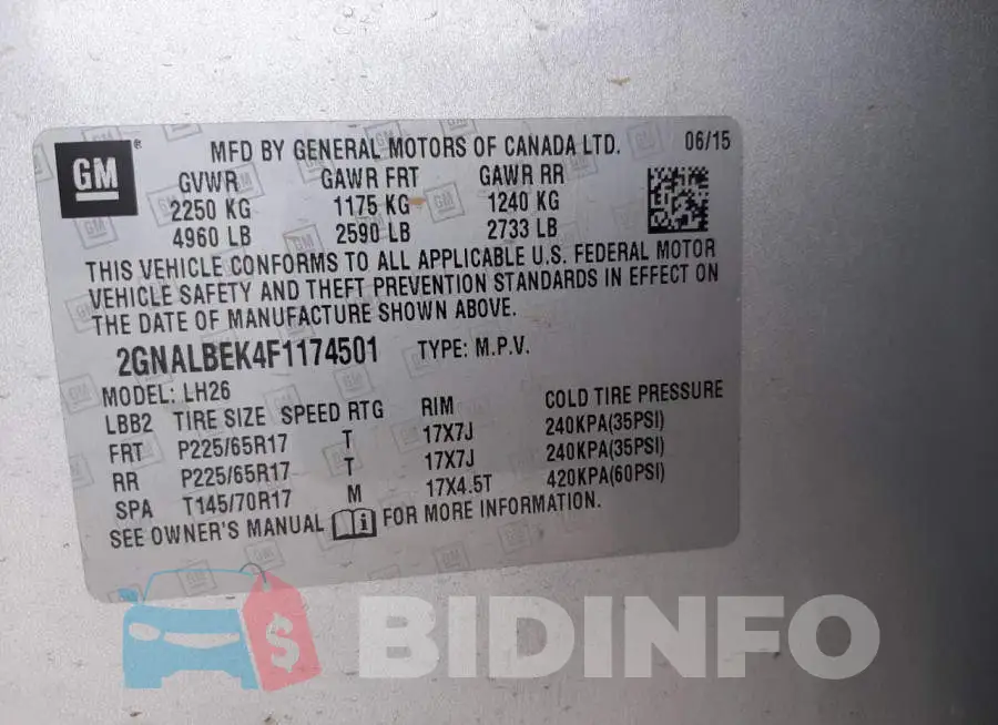 2GNALBEK4F1174501 Photo# 14
