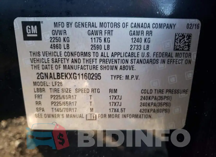 2GNALBEKXG1160295 Photo# 12
