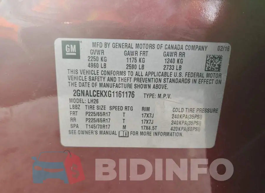 2GNALCEKXG1161176 Photo# 14
