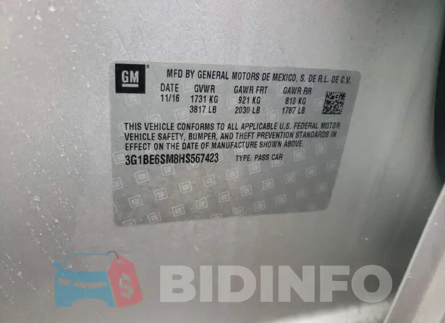 3G1BE6SM8HS567423 Photo# 12