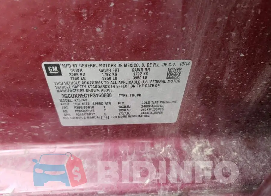 3GCUKREC7FG150680 Photo# 12
