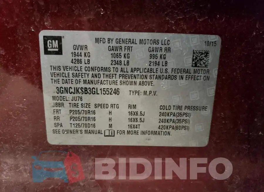 3GNCJKSB3GL155246 Photo# 13