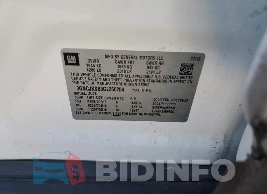 3GNCJKSB3GL256254 Photo# 12