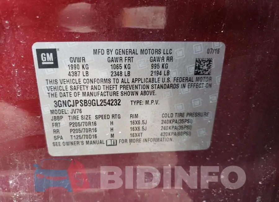 3GNCJPSB9GL254232 Photo# 13