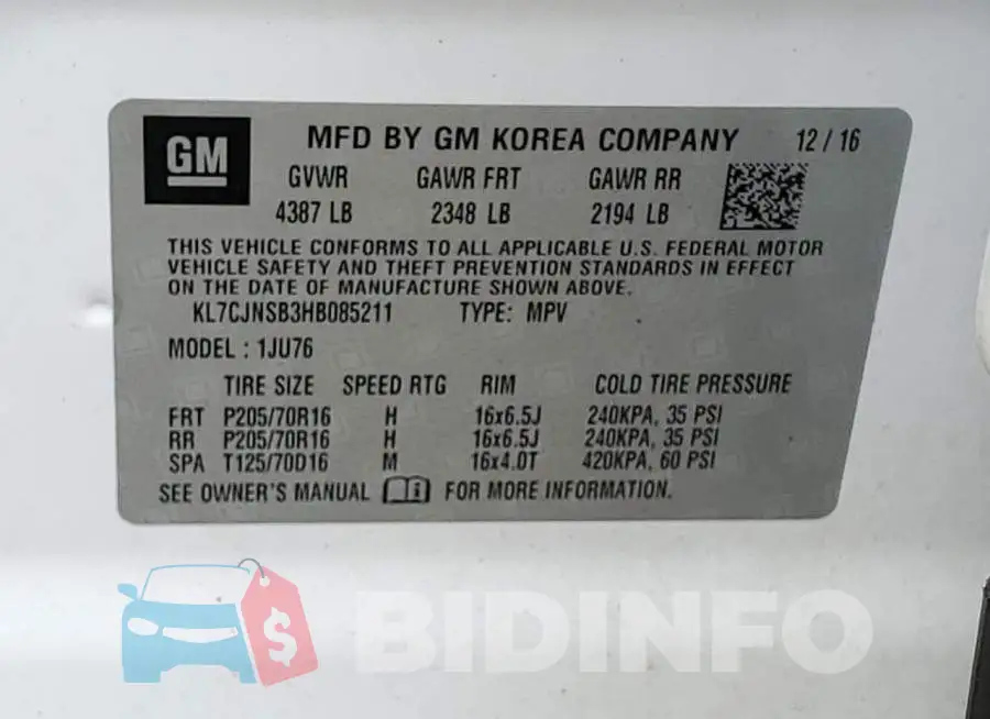 KL7CJNSB3HB085211 Photo# 13