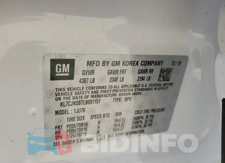 KL7CJNSB7LB091151 Photo# 13