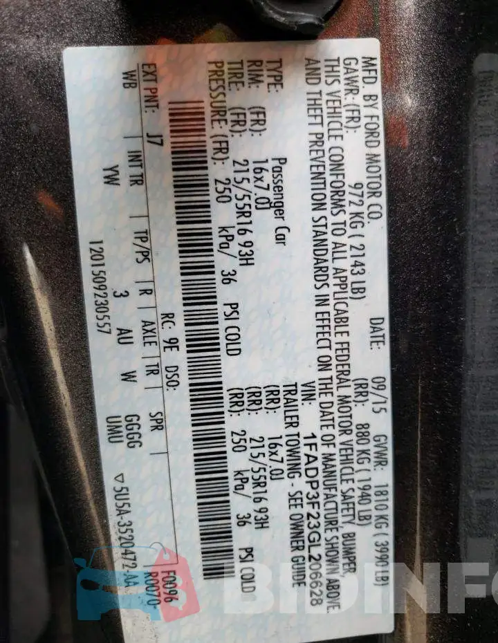 1FADP3F23GL206628 Photo# 12