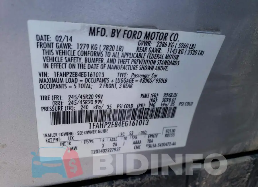 1FAHP2E84EG161013 Photo# 12