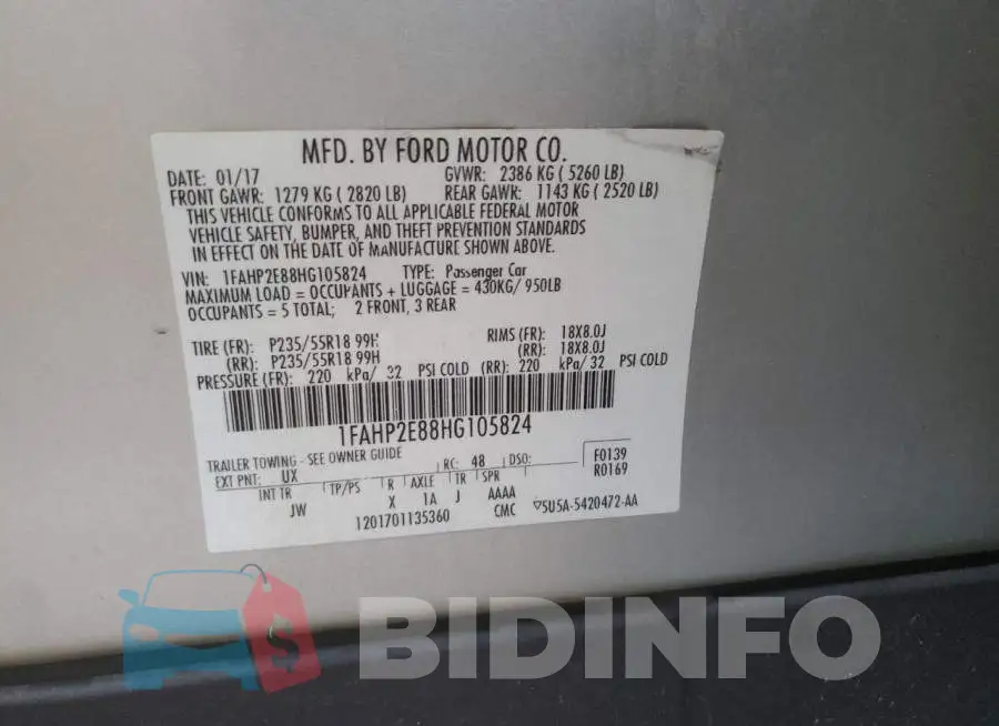 1FAHP2E88HG105824 Photo# 12