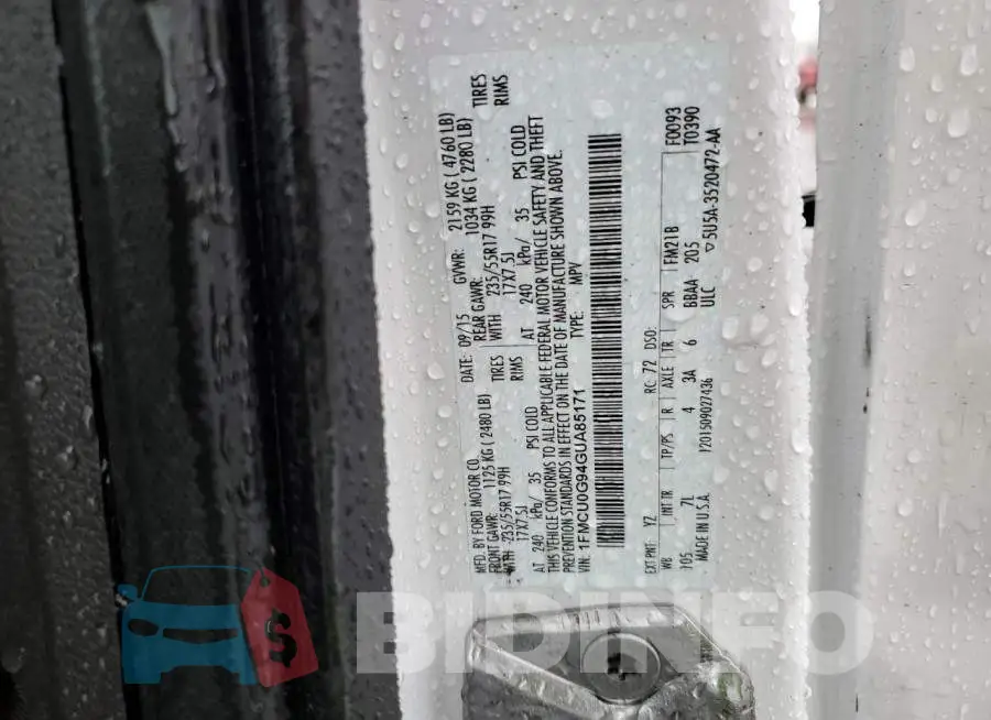 1FMCU0G94GUA85171 Photo# 14