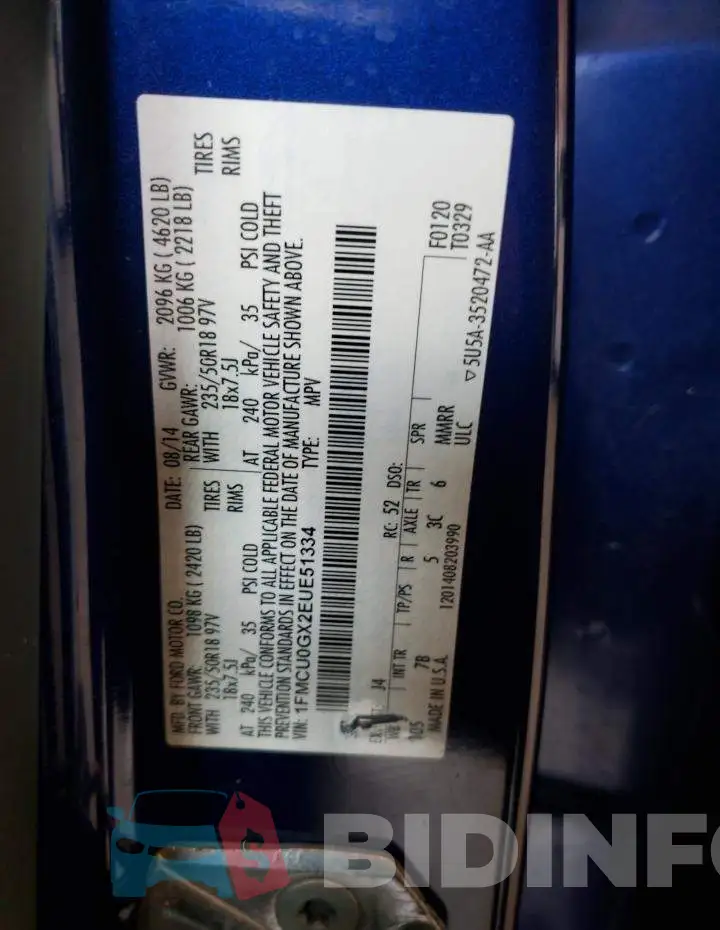 1FMCU0GX2EUE51334 Photo# 13