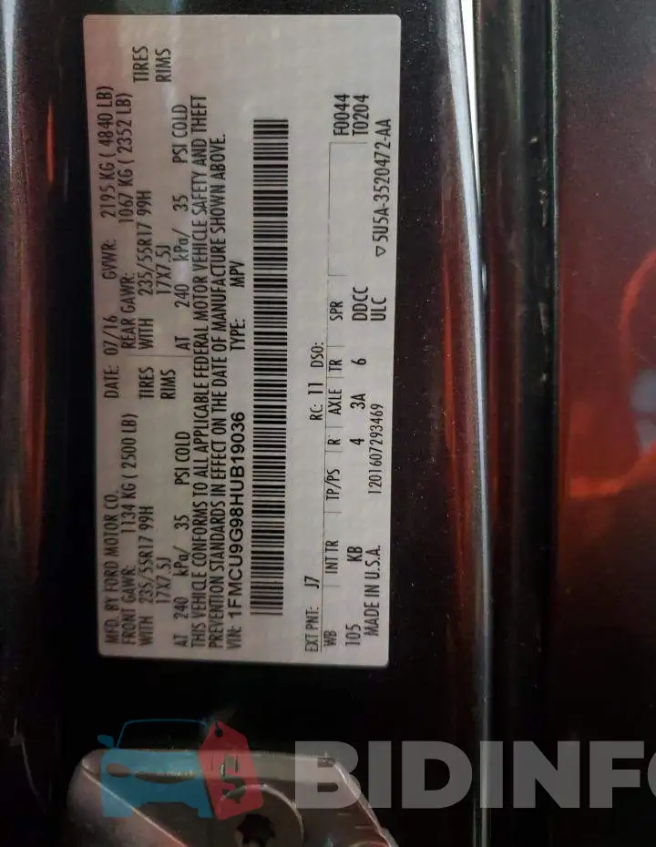1FMCU9G98HUB19036 Photo# 14