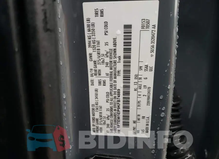 1FTEW1EP9KFB74889 Photo# 12