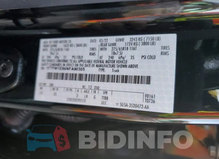 1FTFW1E86NFA90305 Photo# 10