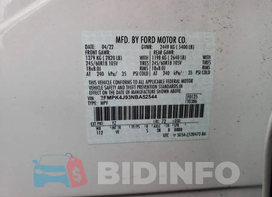 2FMPK4J93NBA52544 Photo# 14