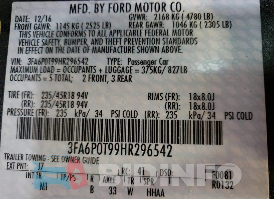 3FA6P0T99HR296542 Photo# 12