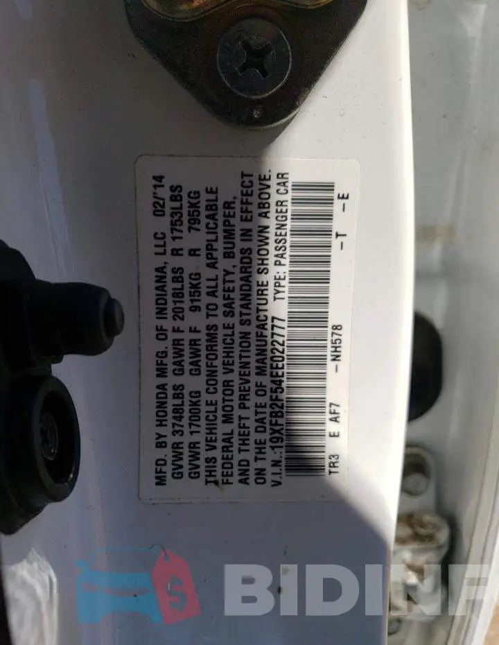 19XFB2F54EE022777 Photo# 12