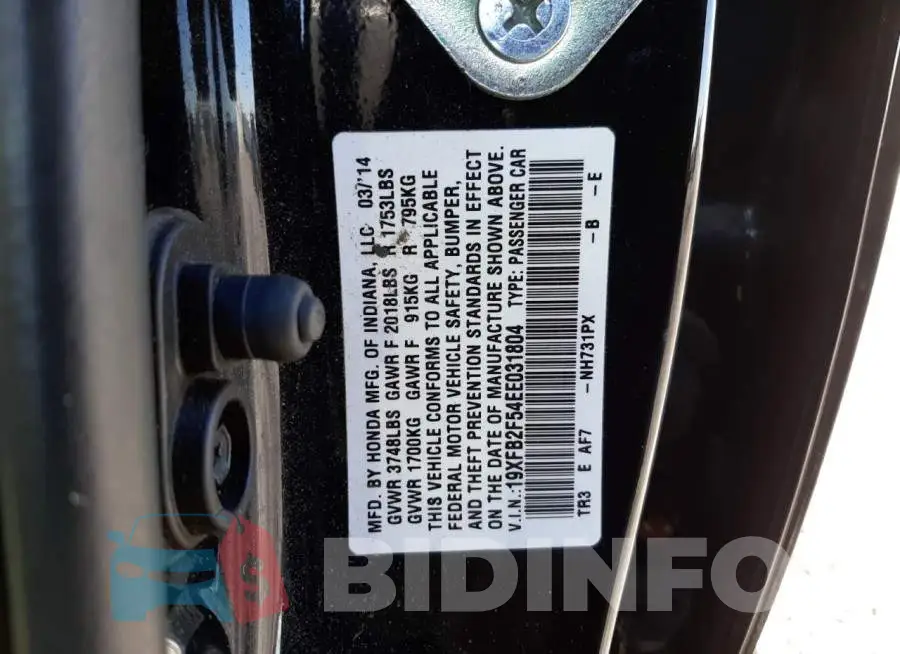 19XFB2F54EE031804 Photo# 12