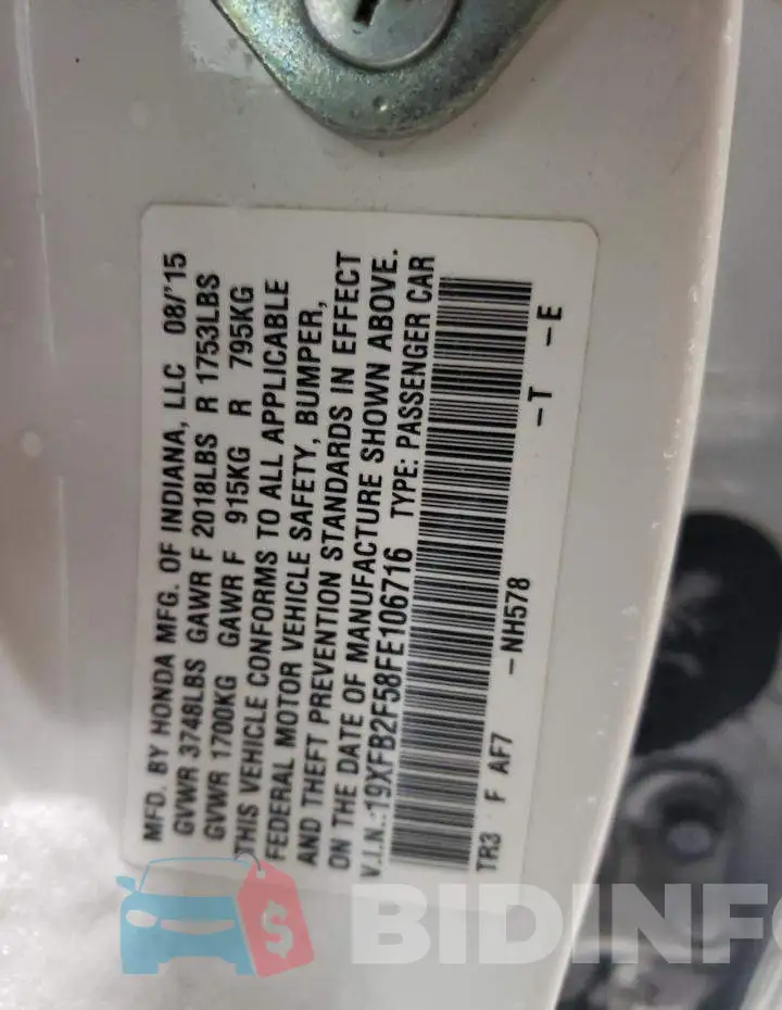 19XFB2F58FE106716 Photo# 13