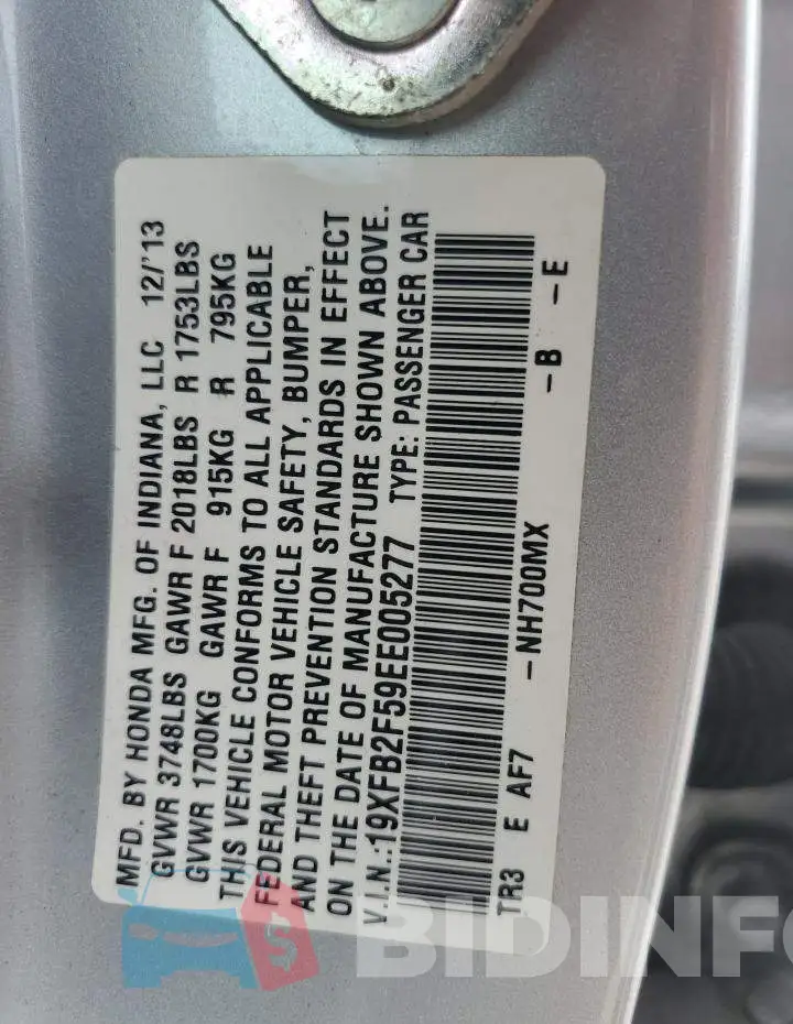 19XFB2F59EE005277 Photo# 13