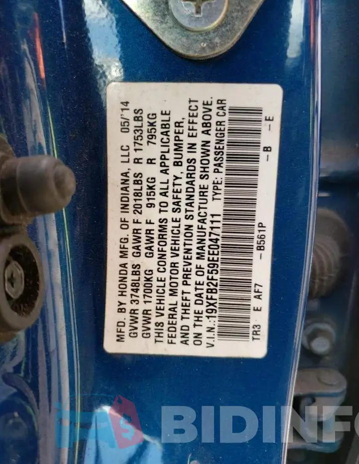 19XFB2F59EE047111 Photo# 12