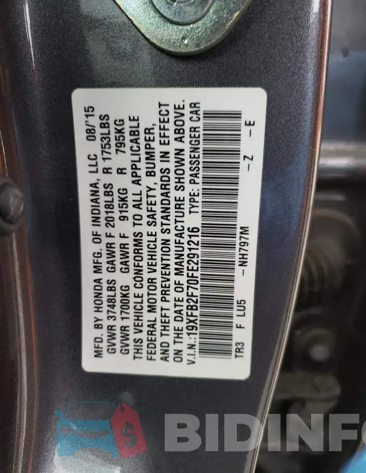 19XFB2F70FE291216 Photo# 12