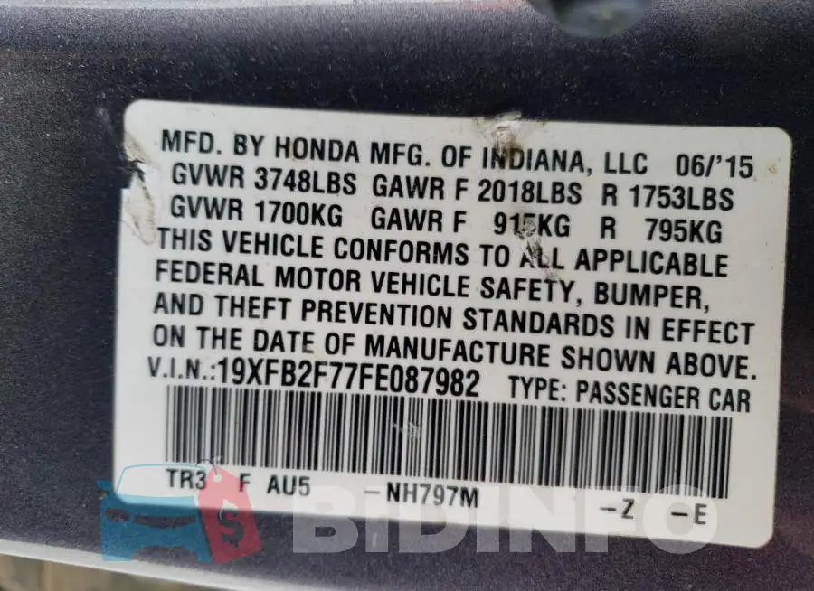 19XFB2F77FE087982 Photo# 12