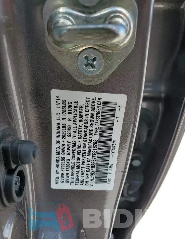 19XFB2F87FE216263 Photo# 13