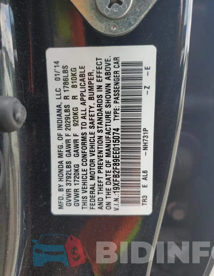 19XFB2F89EE015074 Photo# 12
