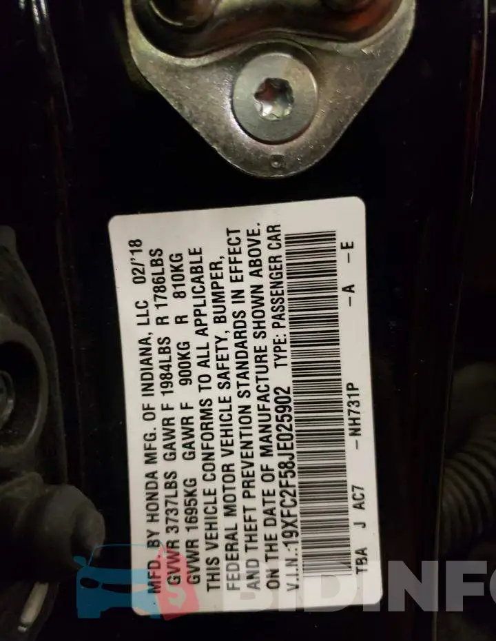 19XFC2F58JE025902 Photo# 12