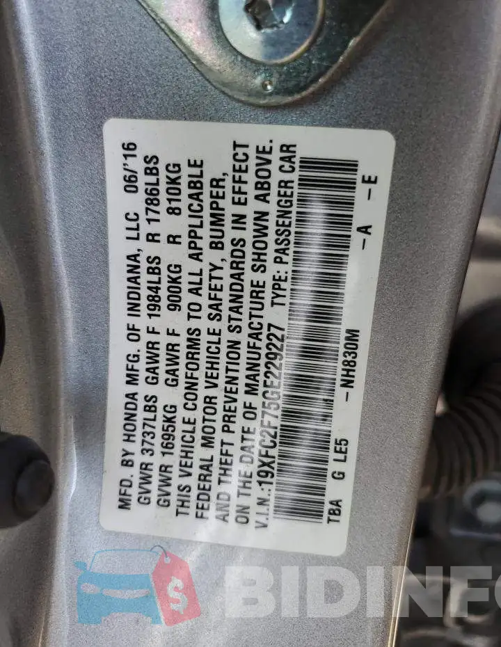 19XFC2F75GE229227 Photo# 12