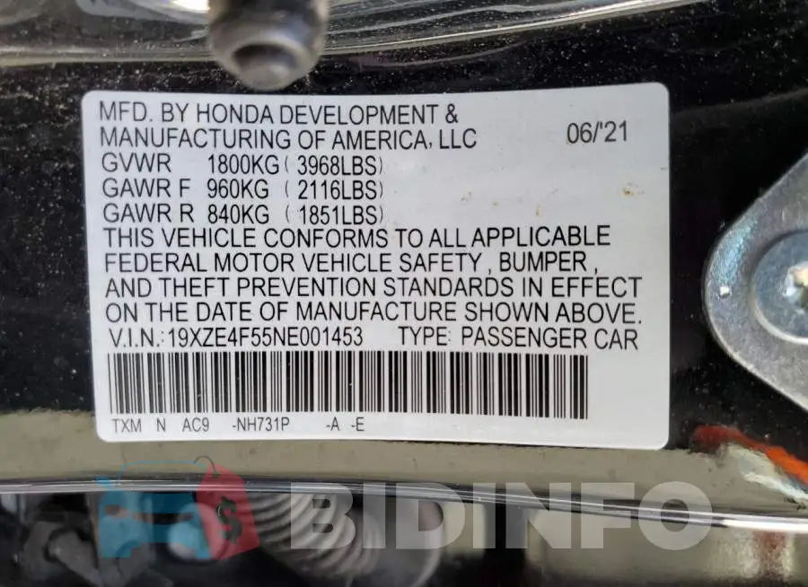 19XZE4F55NE001453 Photo# 12
