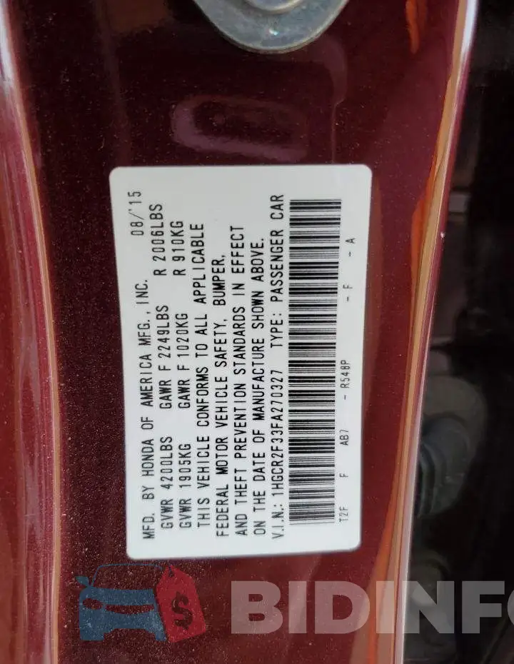 1HGCR2F33FA270327 Photo# 12